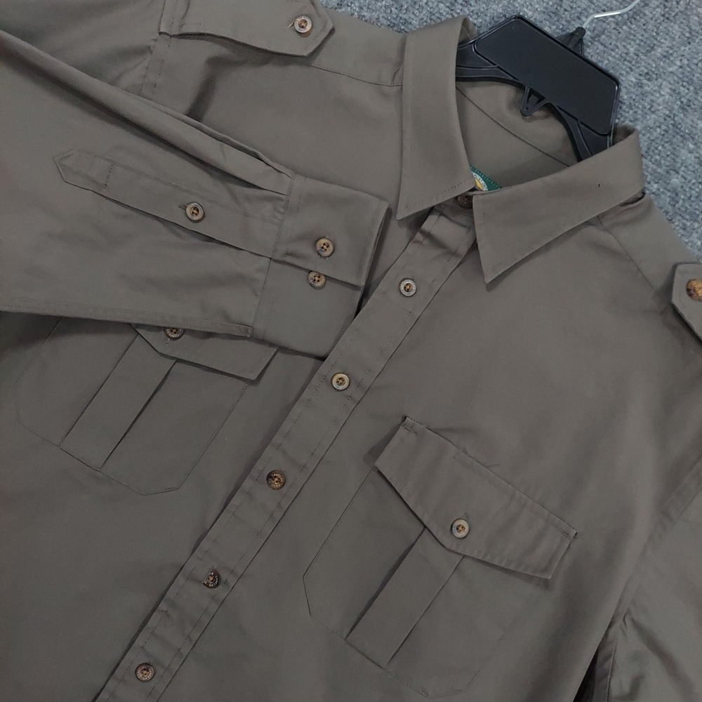Cabela's Shirt Mens XL Brown Solid Long Sleeve Button Up Outdoor Epaulet Hunting